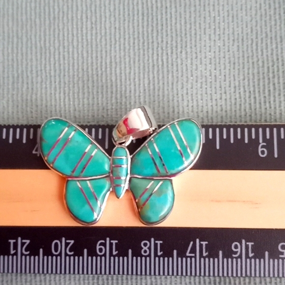 SANTA FE STYLE TURQUOISE BUTTERFLY PENDENT - Picture 5 of 7